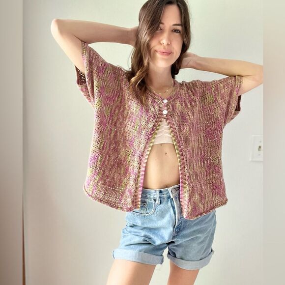 JH COLLECTIBLES Women’s Crochet Knit Cardigan Crop Top Pink Green Sweater 1X - Picture 8 of 13